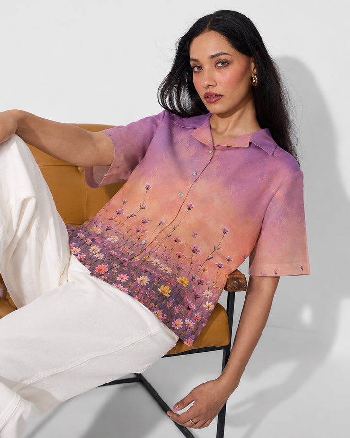 Blush Meadow Sunset | Women Summer Shirt