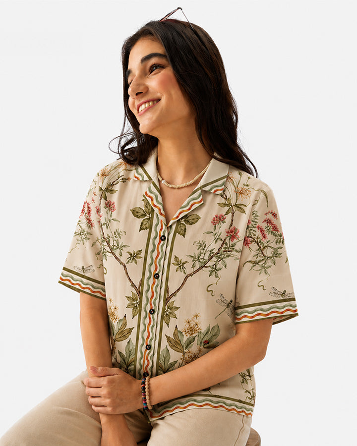 Botanical Dragonfly Reverie | Women Summer Shirt